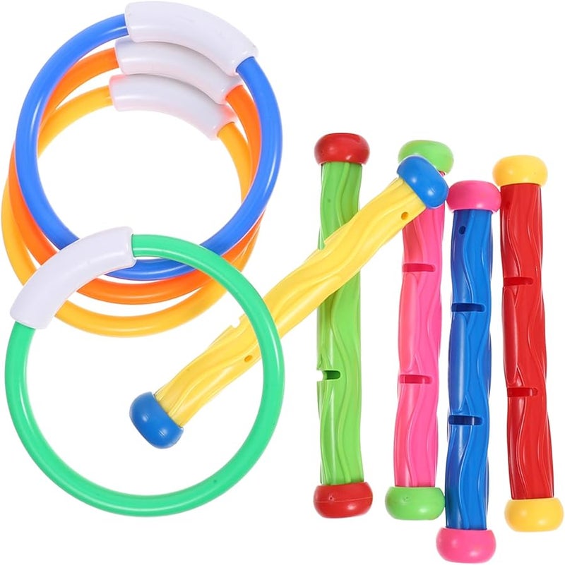 Vaguelly 9pcs Diving Toys Set with Sticks for Kids Swimming Pool Training Ages 3 - Image 1